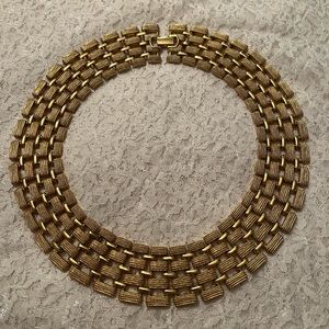 Napier/vintage brushed gold collar necklace,  5” diameter